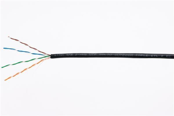UTP kabel LYNX,  Cat5E,  drát,  venkovní PE,  černý,  305m