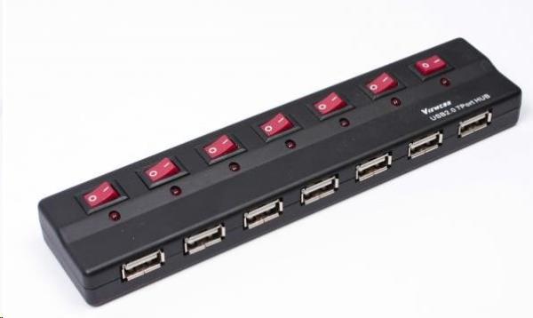 PREMIUMCORD USB 2.0 hub 7 portov s externým napájaním a prepínačmi