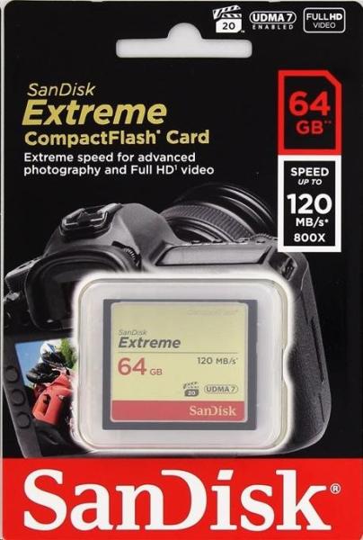 SanDisk Compact Flash 64GB Extreme (R:120/ W:85 MB/ s) UDMA71