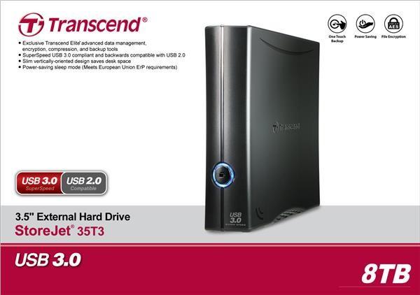 Externý pevný disk TRANSCEND 3, 5" USB 3.1 StoreJet 35T3,  8 TB,  čierna,  Turbo3