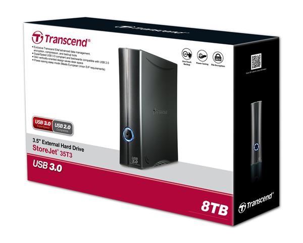 Externý pevný disk TRANSCEND 3, 5" USB 3.1 StoreJet 35T3,  8 TB,  čierna,  Turbo3