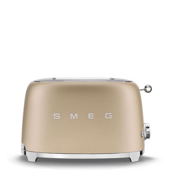 Smeg TSF01CHMEU toustovač /  topinkovač,  2 toasty,  6 úrovní opékání,  zásuvka na drobky,  styl. 50. let,  matně zlatá