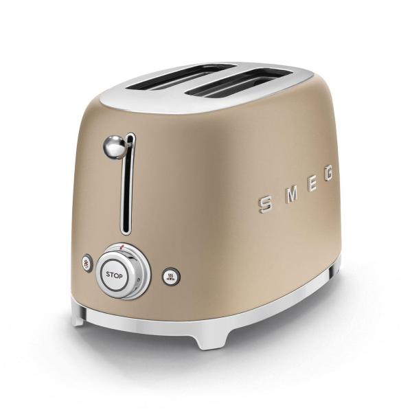 Smeg TSF01CHMEU toustovač / topinkovač, 2 toasty, 6 úrovní opékání, zásuvka na drobky, styl. 50. let, matně zlatá1