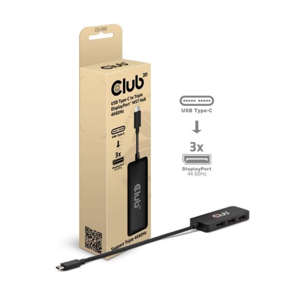 Club3D hub MST USB-C na 3xDisplayPort,  Single: 8K30Hz,  Triple: 4K60Hz