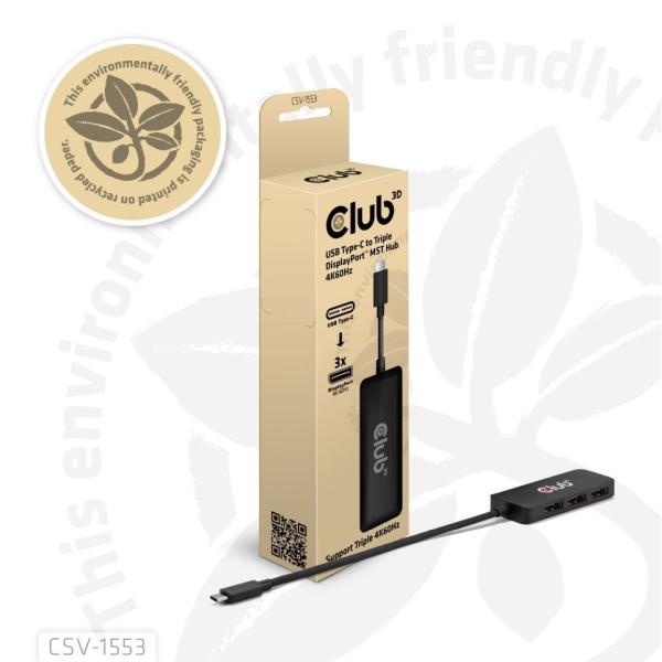 Club3D hub MST USB-C na 3xDisplayPort, Single: 8K30Hz, Triple: 4K60Hz4