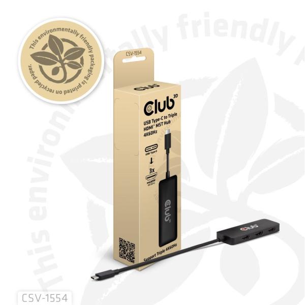 Club3D hub MST USB-C na 3xHDMI, Single: 8K30Hz, Triple: 4K60Hz5