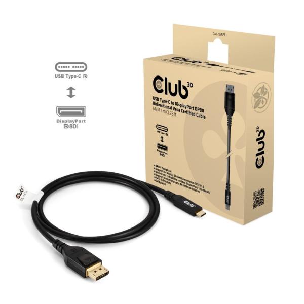 Club3D Kabel USB-C na DisplayPort 2.1,  10K60Hz,  DSC1.2,  UHBR10,  1m