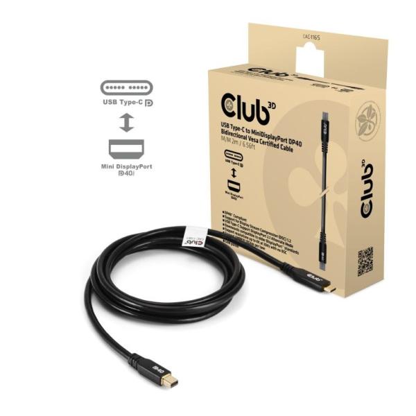 Club3D Kabel USB-C na MiniDisplayPort 2.1,  8K30Hz,  DSC1.2,  UHBR10,  2m