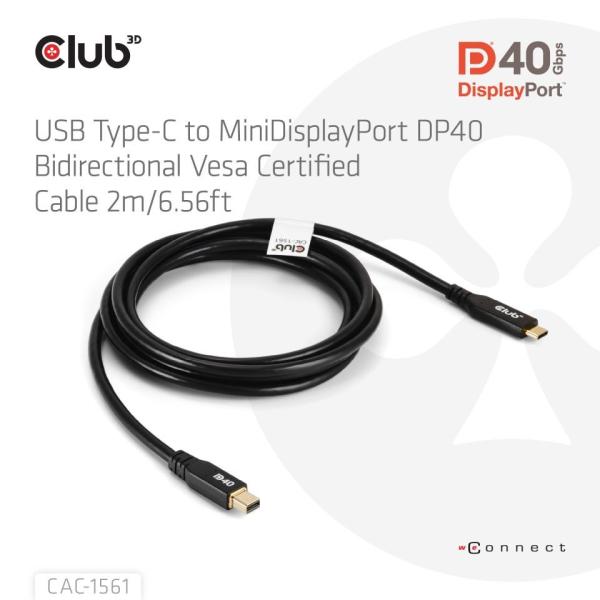 Club3D Kabel USB-C na MiniDisplayPort 2.1, 8K30Hz, DSC1.2, UHBR10, 2m1