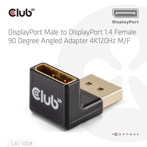 Club3D Adaptér DisplayPort na DisplayPort 1.4, 4K120Hz, 8K30Hz, 90°1