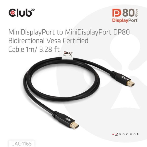 Club3D Kabel MiniDisplayPort 2.1 Certifikovaný, 10K60Hz, DSC1.2, UHBR10, 1m1