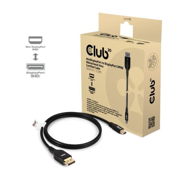 Club3D Kabel MiniDisplayPort na DisplayPort 2.1 Certifikovaný,  Oboustranný,  10K60Hz,  DSC1.2,  UHBR10,  1m