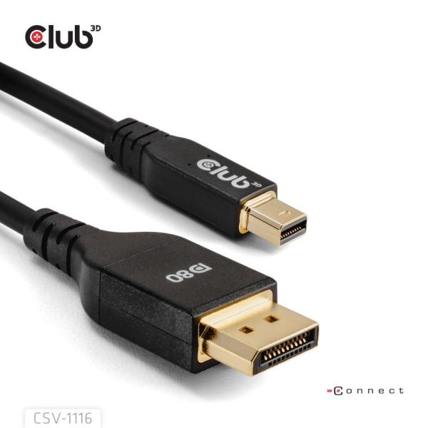 Club3D Kabel MiniDisplayPort na DisplayPort 2.1 Certifikovaný, Oboustranný, 10K60Hz, DSC1.2, UHBR10, 1m3