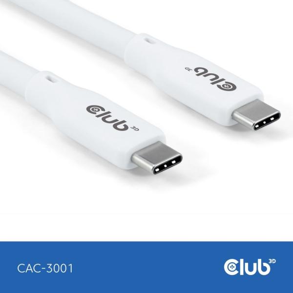 Club3D Kabel USB-C 4.0,  20Gbps,  4K60Hz,  PD 240W,  2m,  bílá