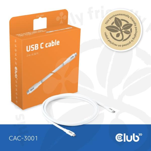 Club3D Kabel USB-C 4.0, 20Gbps, 4K60Hz, PD 240W, 2m, bílá2