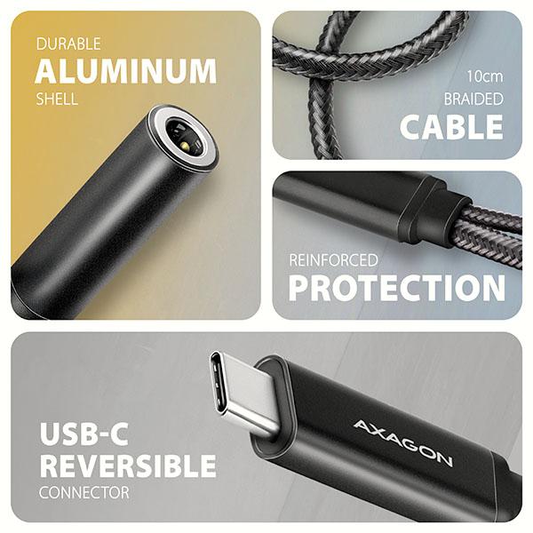 AXAGON ADA-HCPD,  USB-C na 3.5mm jack - Hi-Res DAC audio adaptér,  384kHz/ 32bit,  stereo,  PD 60W 3A2