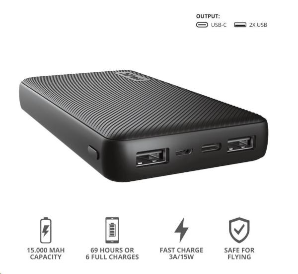 BAZAR - TRUST powerbanka Primo Powerbank 15000 mAh ECO1