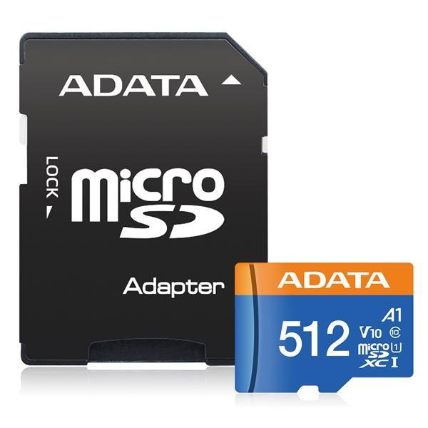 ADATA MicroSDXC karta 512GB Premier UHS-I C10 V10 (R:100/ W:25 MB/ s) + SD adaptér1