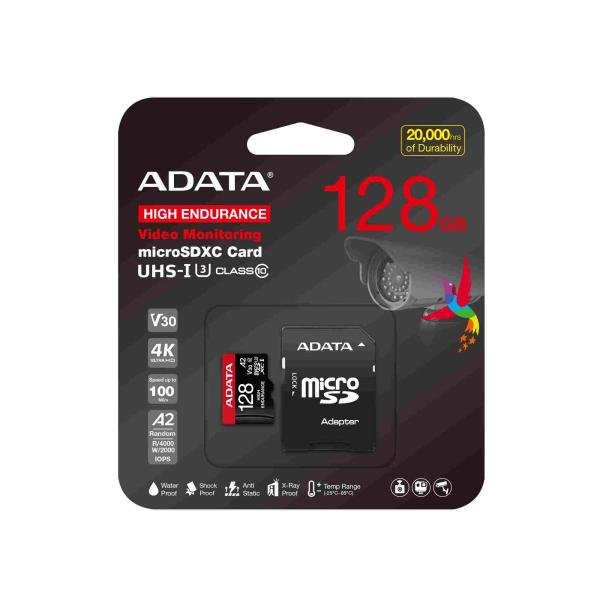 ADATA MicroSDXC karta 128GB High Endurance UHS-I C10 V30 A2 (R:100 W:85 MB s) + SD adaptér