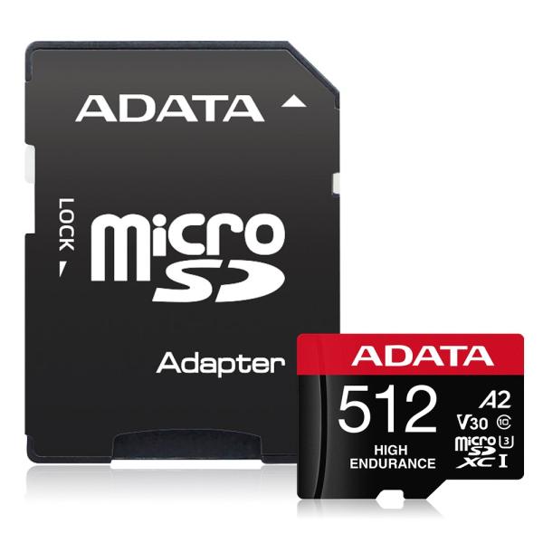 ADATA MicroSDXC karta 512GB High Endurance UHS-I C10 V30 A2 (R:100/ W:85 MB/ s) + SD adaptér