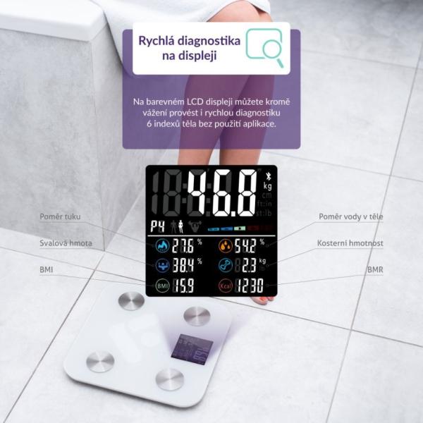 BAZAR - TrueLife FitScale W7 BT - Bioelektrická impedanční bluetooth váha - bílá - Rozbaleno (Komplet)1