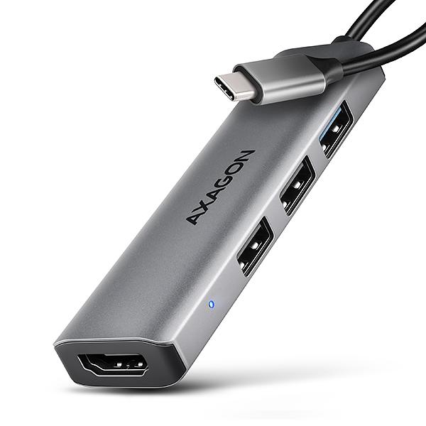 AXAGON HMC-H3A, USB 5Gbps húb, 3x USB-A, HDMI 4k/ 30Hz, kábel USB-C 15cm