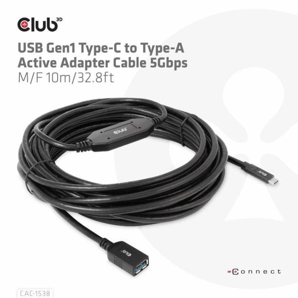 BAZAR - Club3D Kabel USB-C na USB-A,  Aktivní adaptér/ kabel,  5 Gbps (M/ F),  10m - Rozbaleno (Komplet)2