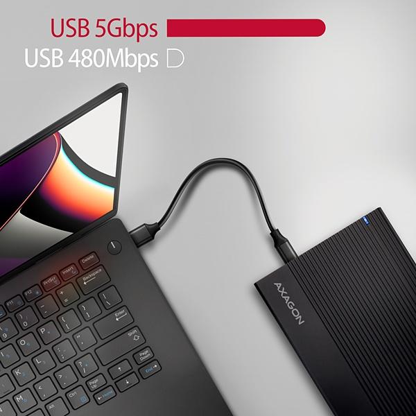 BAZAR - AXAGON EE35-GTR,  USB-C 5Gbps - SATA 6G 3.5" RIBBED box,  černý - Poškozený obal (Komplet)5