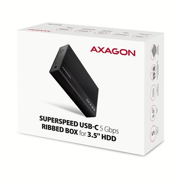 BAZAR - AXAGON EE35-GTR,  USB-C 5Gbps - SATA 6G 3.5" RIBBED box,  černý - Poškozený obal (Komplet)7