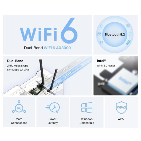 MERCUSYS MA80XE WiFi6E PCIe adapter (AX3000, 2, 4GHz/ 5GHz, Bluetooth5.2)0