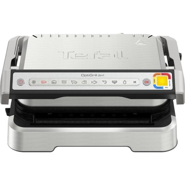 Tefal OptiGrill 2 v 1 GC772D30 Inox kontaktní gril,  2100 W,  termostat,  odkapávací nádobka,  aplikace Tefal