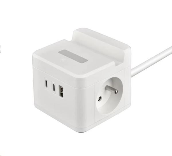 Viking síťový adaptér YC23H,  2x 230 V,  1x USB-A,  2x USB-C,  dotykové světlo,  funkce stojánku,  bílá