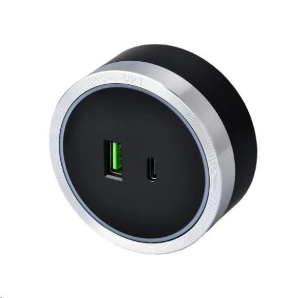 Viking zásuvkový modul A60,  1x USB-A,  1x USB-C,  PD,  stříbrno-černá