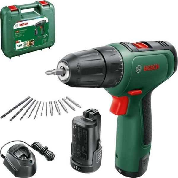 BOSCH EasyDrill 1200 akumulátorový vrtací šroubovák,  30 Nm,  10mm rychloupínací sklíčidlo,  2x akumulátor PBA 12V 1.5Ah