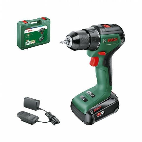 BOSCH UniversalDrill 18V-60 akumulátorový vrtací šroubovák,  60 Nm,  13mm rychloupínací sklíčidlo,  1x akumulátor PBA 18V 2