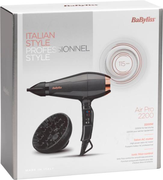 BaByliss Italian Air Pro 2200 6719DE fén na vlasy,  2200 W,  3 teploty a 2 rychlosti,  ionizace,  černá6