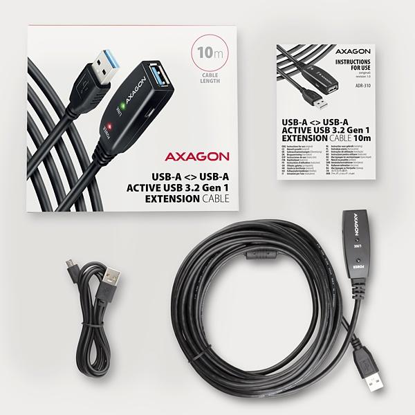 BAZAR - AXAGON ADR-310,  USB 3.2 Gen 1 A-M -> A-F aktivní prodlužovací /  repeater kabel,  10m - Poškozený obal (Komplet)6