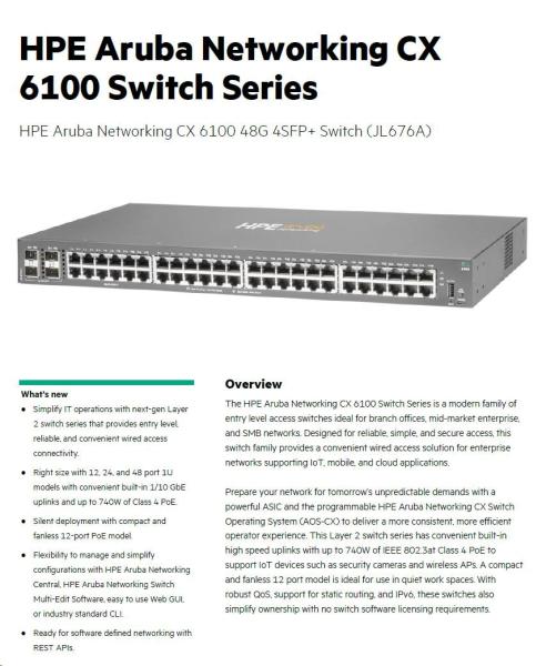 HPE Aruba Networking CX6100 48G 4SFP+ Switch RENEW JL676A14