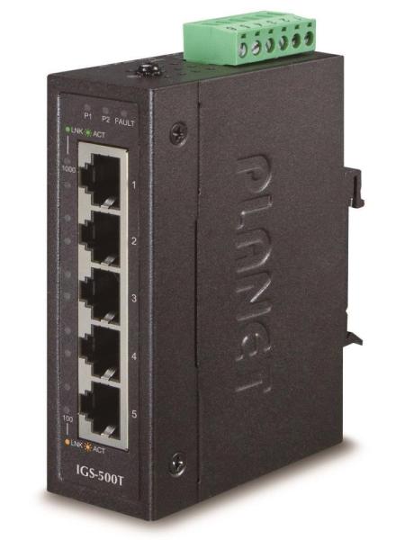 Planet switch IGS-500T, průmysl.verze 5x10 100 1000, DIN, IP30, -40 až 75°C, 12-48V, ESD+EFT