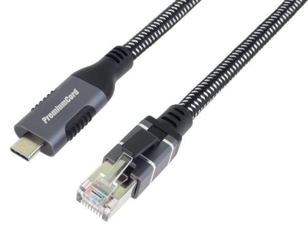 PremiumCord Ethernetový kabel USB-C na LAN RJ45 10/ 100/ 1000,  1m