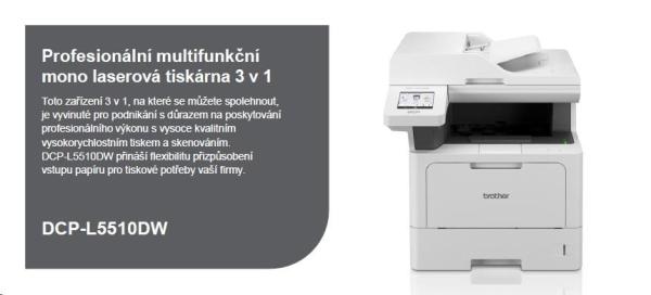 BROTHER multifunkce mono laserová DCP-L5510DW - A4 48ppm 1200x1200 512MB 250listů LAN USB WIFI  DUPLEX ADF501