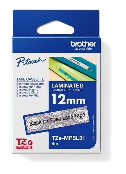 BROTHER Originální Brother TZe-MPSL31 P-touch páska se stříbrnými proužky - šířka 12mm