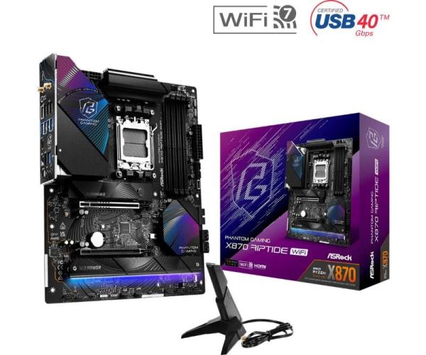 ASRock MB Sc AM5 X870 RIPTIDE WIFI,  AMD X870,  4xDDR5,  1xHDMI,  2xThunderbolt,  WI-FI