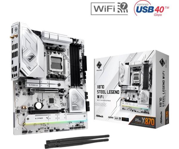 ASRock MB Sc AM5 X870 STEEL LEGEND WIFI,  AMD X870,  4xDDR5,  1xHDMI,  2xThunderbolt,  WI-FI