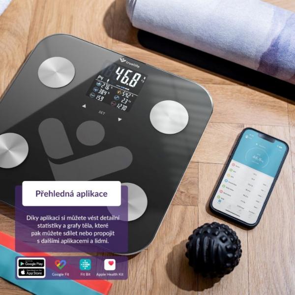 TrueLife FitScale W6 BT - Bioelektrická impedanční bluetooth váha - černá6