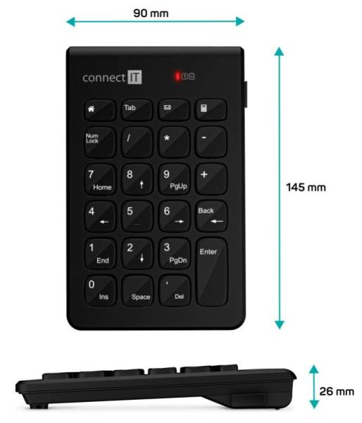 CONNECT IT NumCalc bezdrátová numerická klávesnice,  1x AAA baterie, černá4