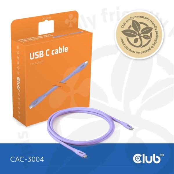 Club3D Kabel USB-C 4.0,  20Gbps,  4K60Hz,  PD 240W,  2m,  fialová2