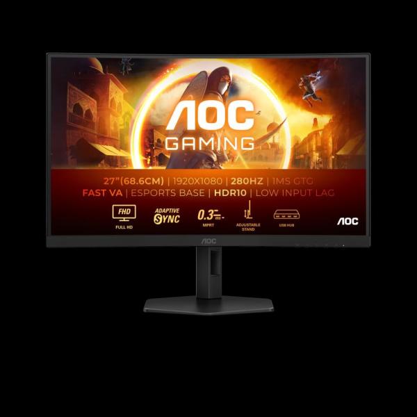 AOC MT VA LCD WLED 27" C27G4ZXU - Fast VA panel,  1920x1080,  280Hz,  2xHDMI,  DP,  USB 3.2,  vysk nastavitelny,  zakriven