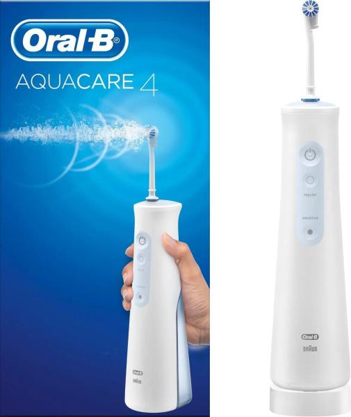 Oral-B Aquacare 4 ústní sprcha,  4 režimy,  2 intenzity,  šetrná k rovnátkům,  technologie Oxyjet,  bezdrátový provoz3