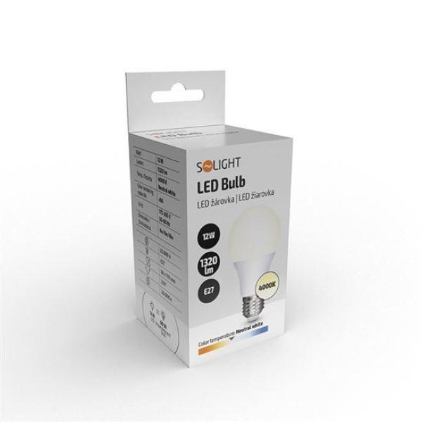 Solight LED žárovka,  klasický tvar,  12W,  E27,  4000K,  270°,  1320lm1